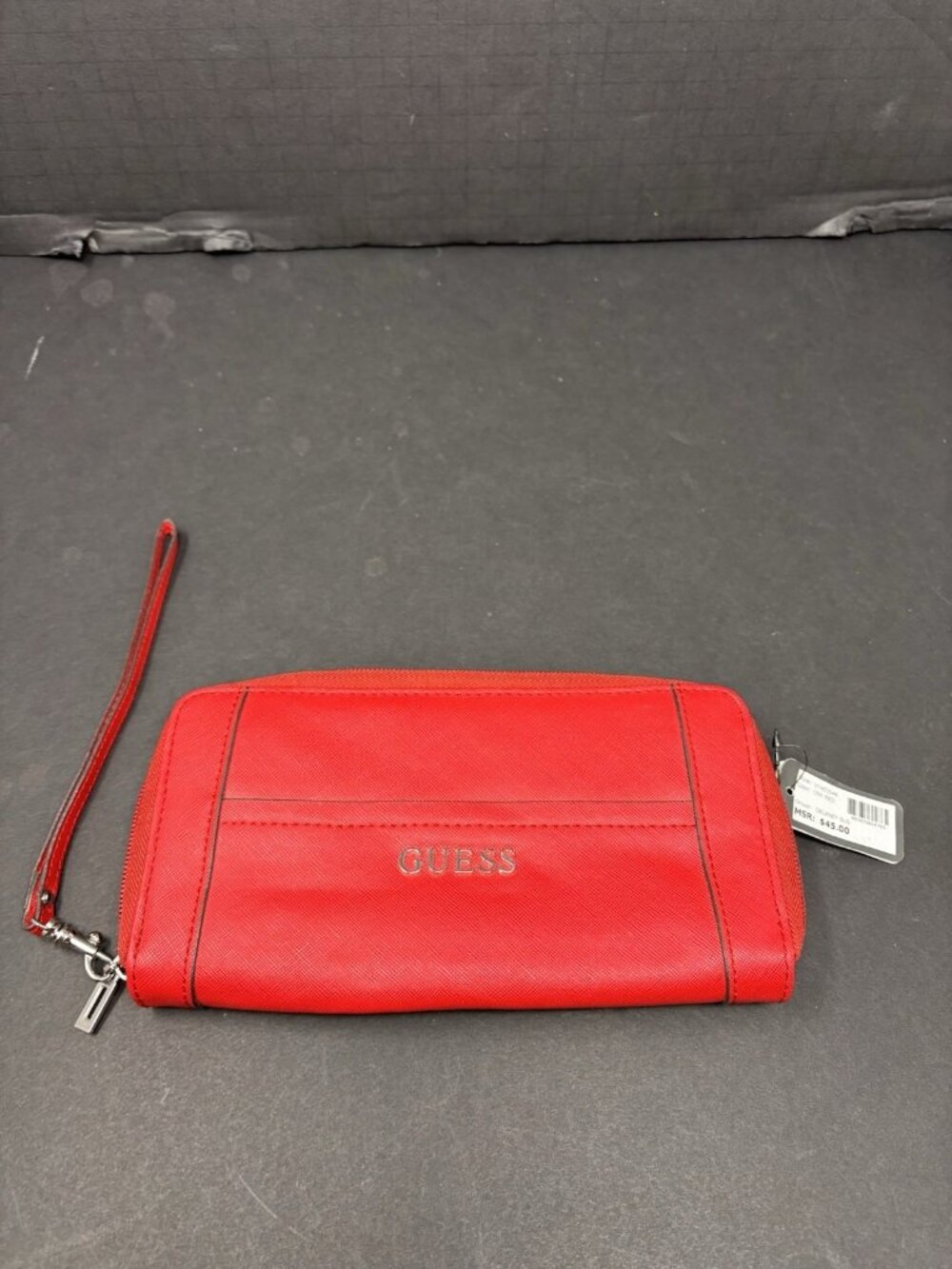 Guess Wallet Womens Continental Wallet Wristlet Red Silver Accents Zip Around VG